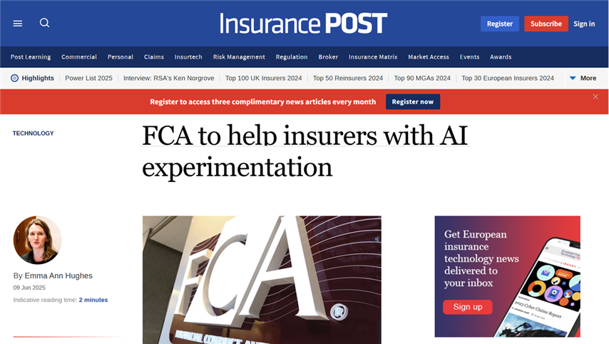 Insurance Post FCA AI sandbox